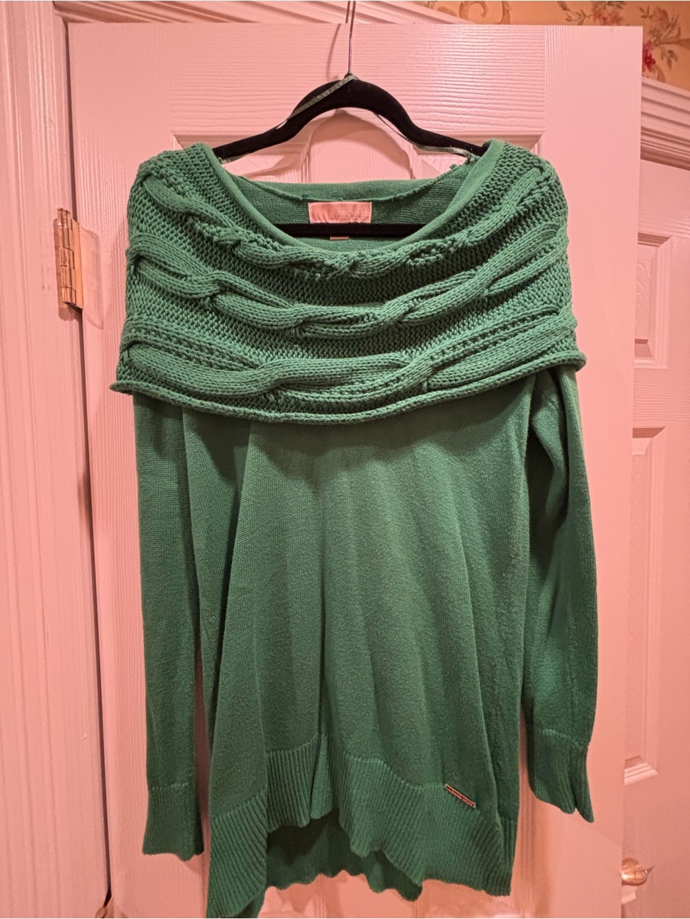 Michael Kors Green Cable Off-Shoulder Sweater